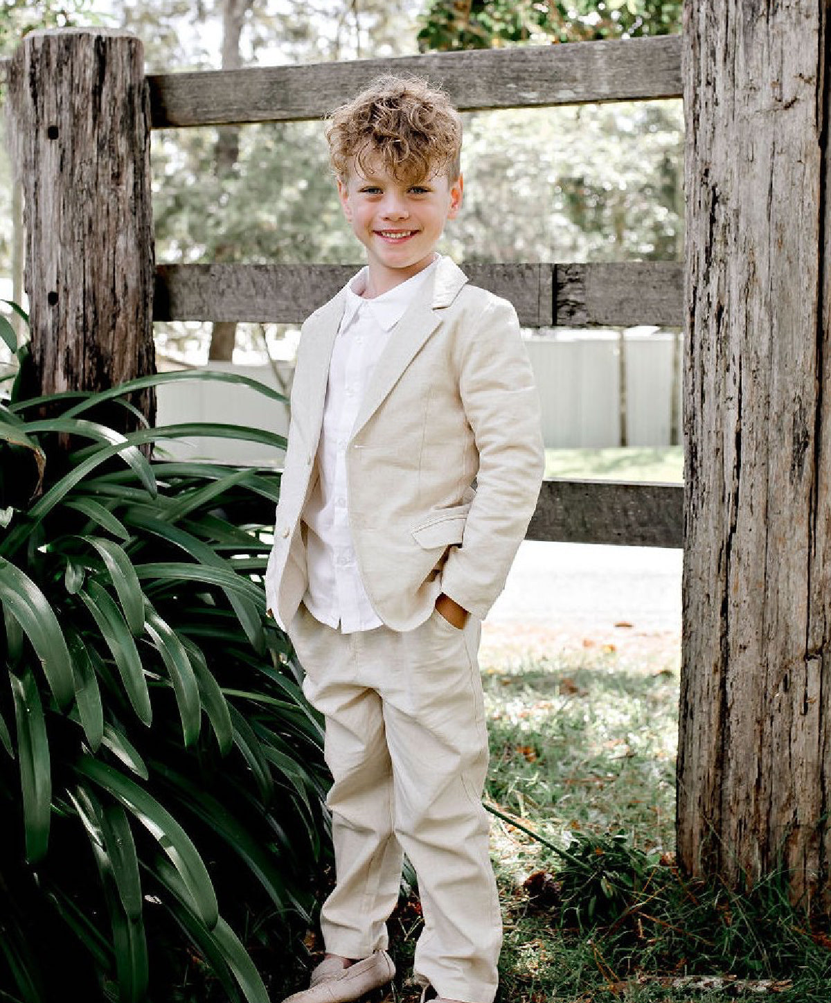 DESIGNER KIDZ BOYS FINLEY LINEN JACKET - SAND