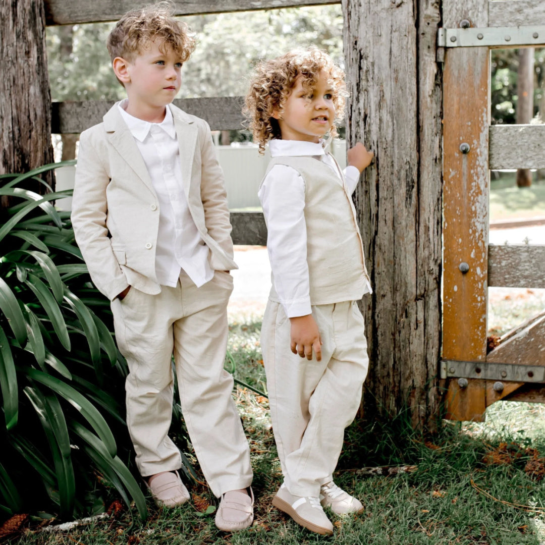 DESIGNER KIDZ BOYS FINLEY LINEN JACKET - SAND