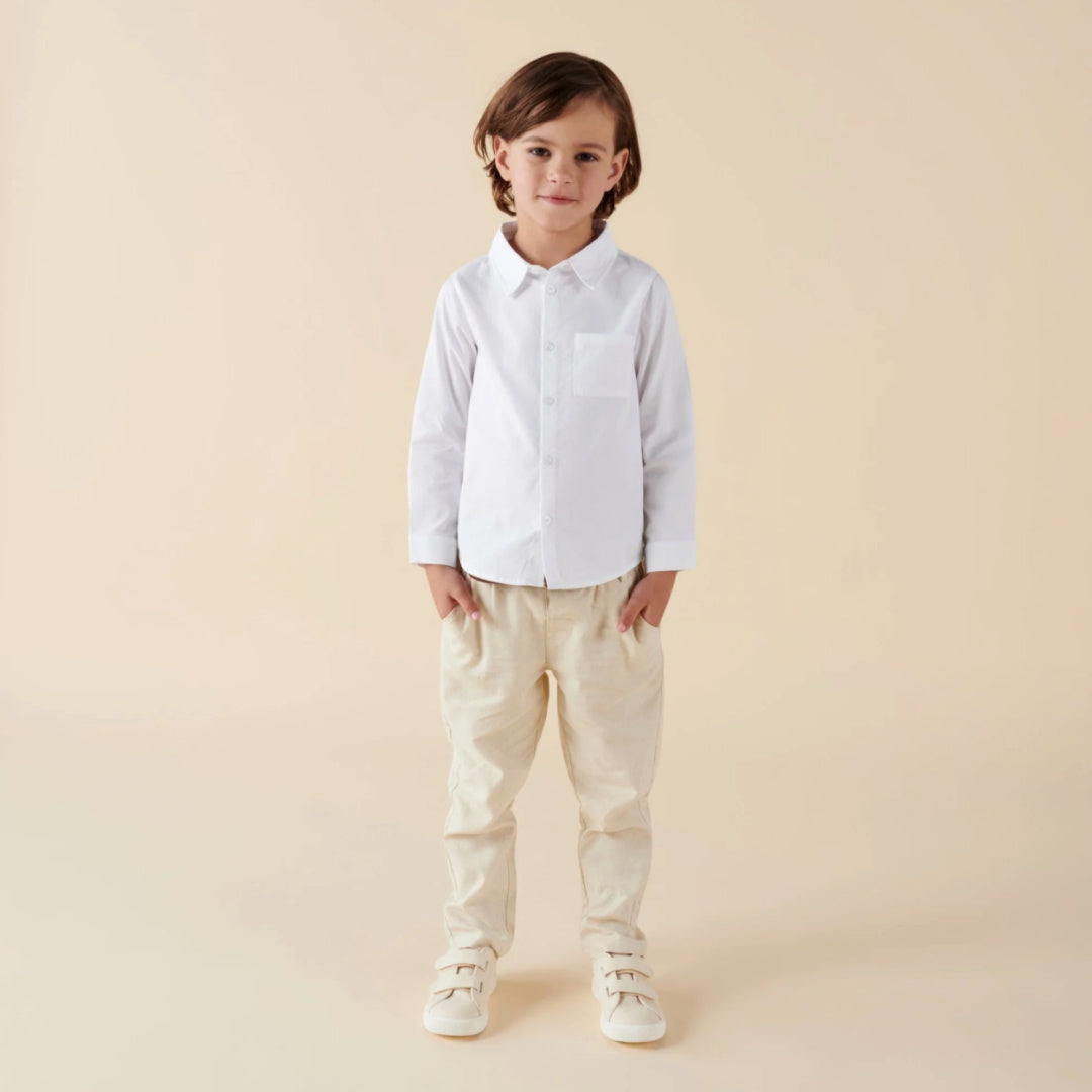 DESIGNER KIDZ BOYS JACKSON L/S FORMAL SHIRT - WHITE