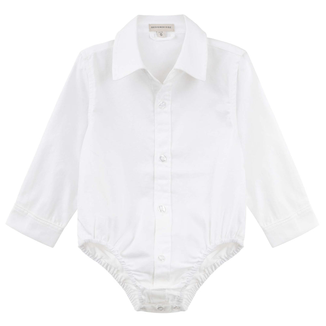 DESIGNER KIDZ JACKSON L/S FORMAL ROMPER - WHITE