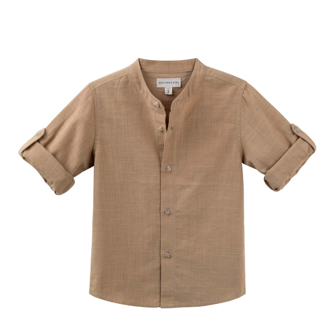 DESIGNER KIDZ BOYS LEO  L/S BUTTON SHIRT - CARAMEL