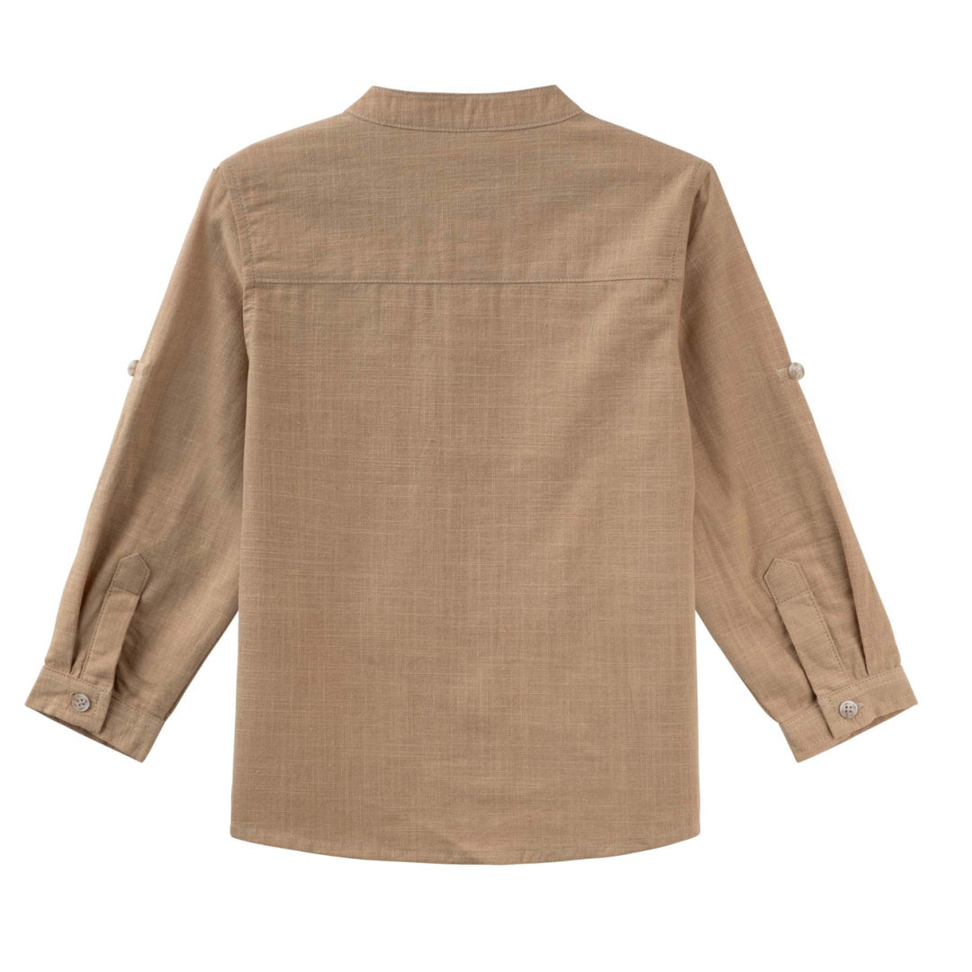 DESIGNER KIDZ BOYS LEO  L/S BUTTON SHIRT - CARAMEL