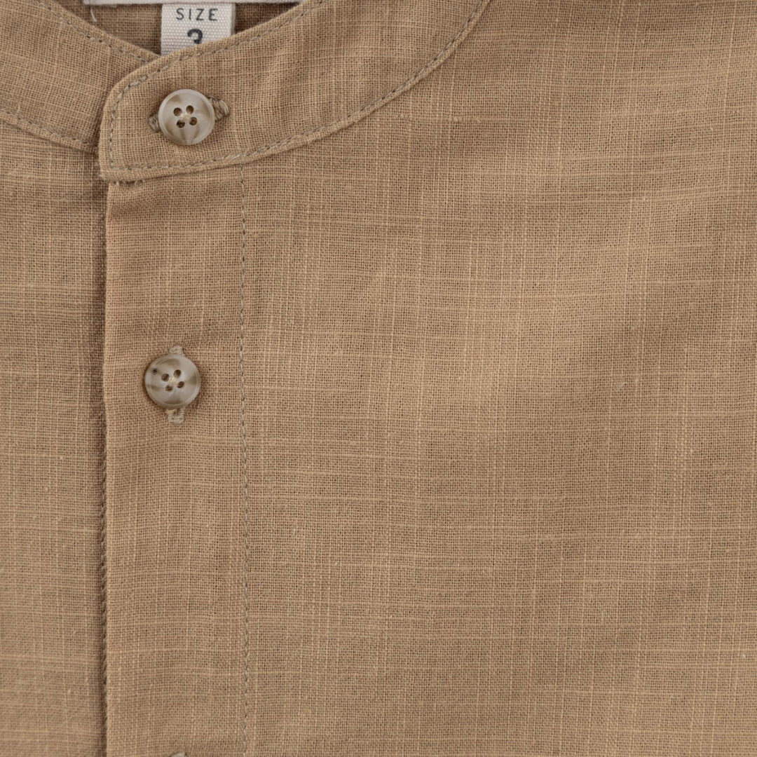 DESIGNER KIDZ BOYS LEO  L/S BUTTON SHIRT - CARAMEL