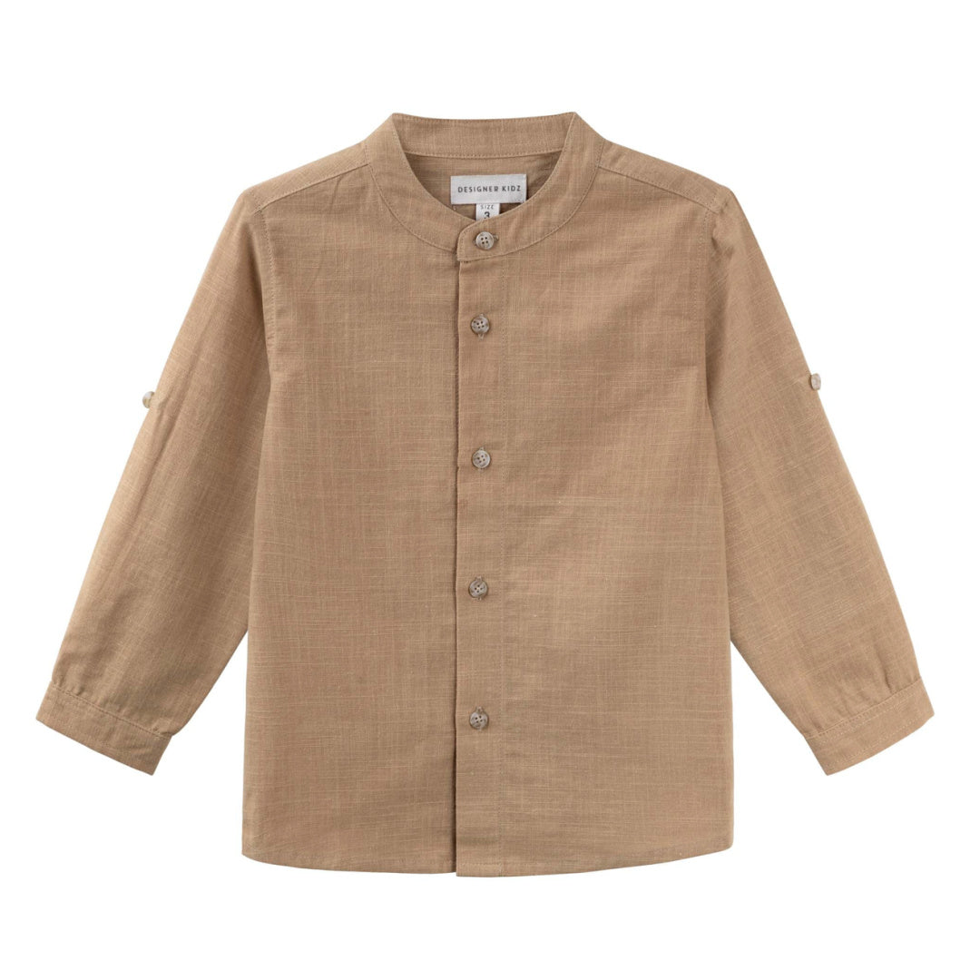 DESIGNER KIDZ BOYS LEO  L/S BUTTON SHIRT - CARAMEL