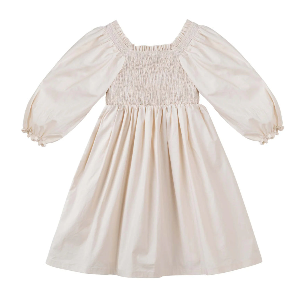 DESIGNER KIDZ LILY L/S PUFF SLEEVE DRESS - ECRU