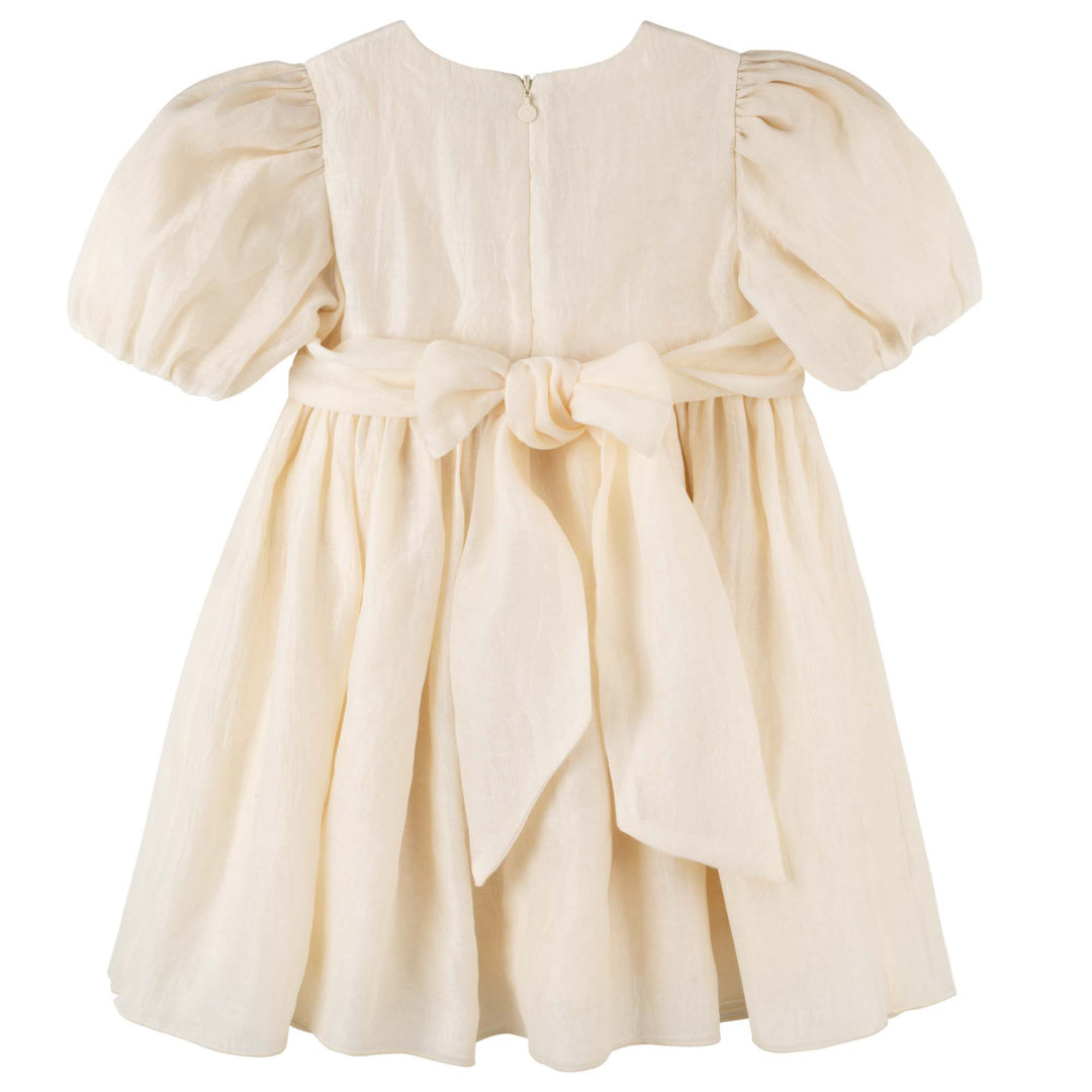 DESIGNER KIDZ NOA PUFF SLEEVE BOW BACK DRESS - CHAMPAGNE