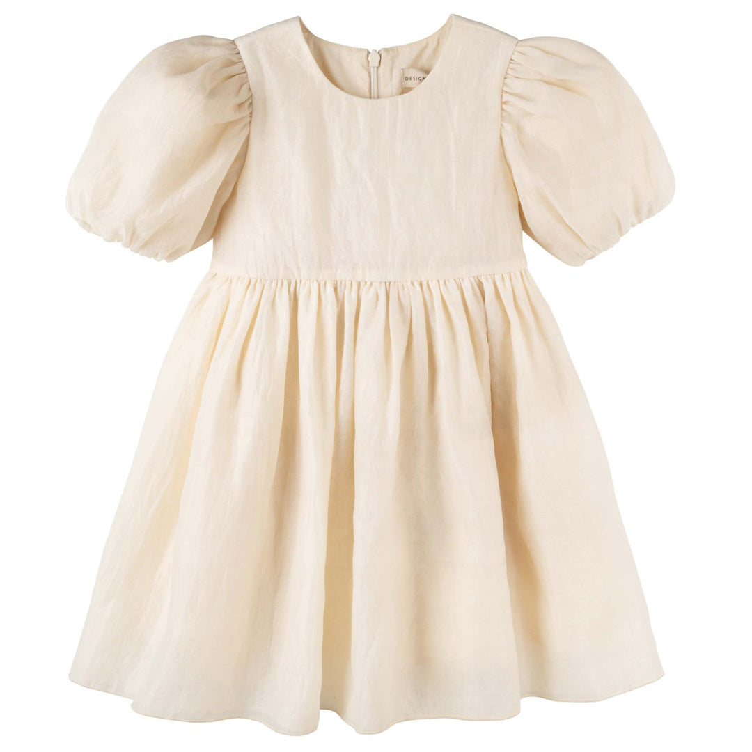 DESIGNER KIDZ NOA PUFF SLEEVE BOW BACK DRESS - CHAMPAGNE