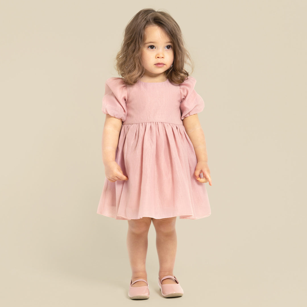 DESIGNER KIDZ NOA PUFF SLEEVE BOW BACK DRESS - BLUSH
