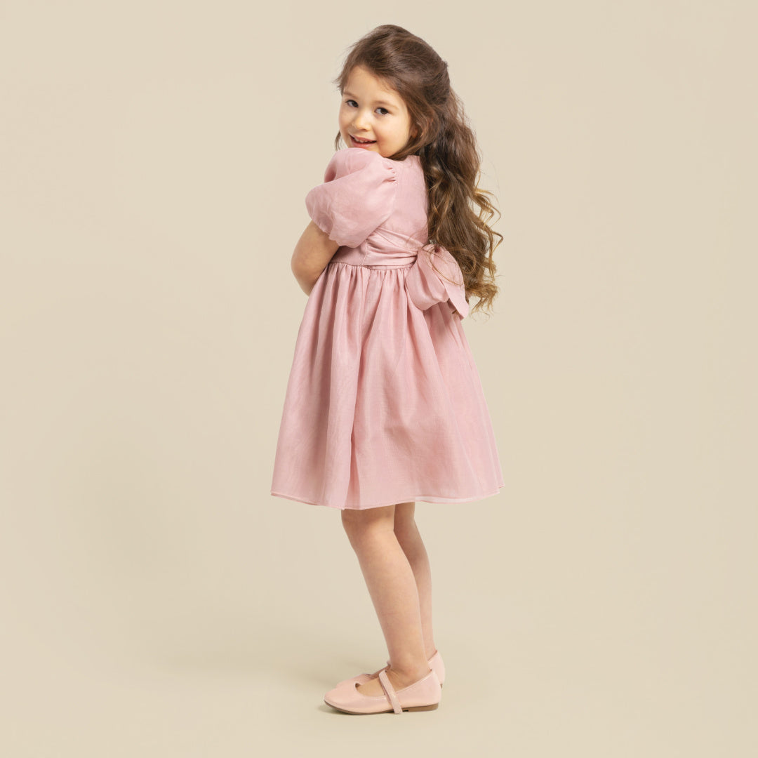 DESIGNER KIDZ NOA PUFF SLEEVE BOW BACK DRESS - BLUSH