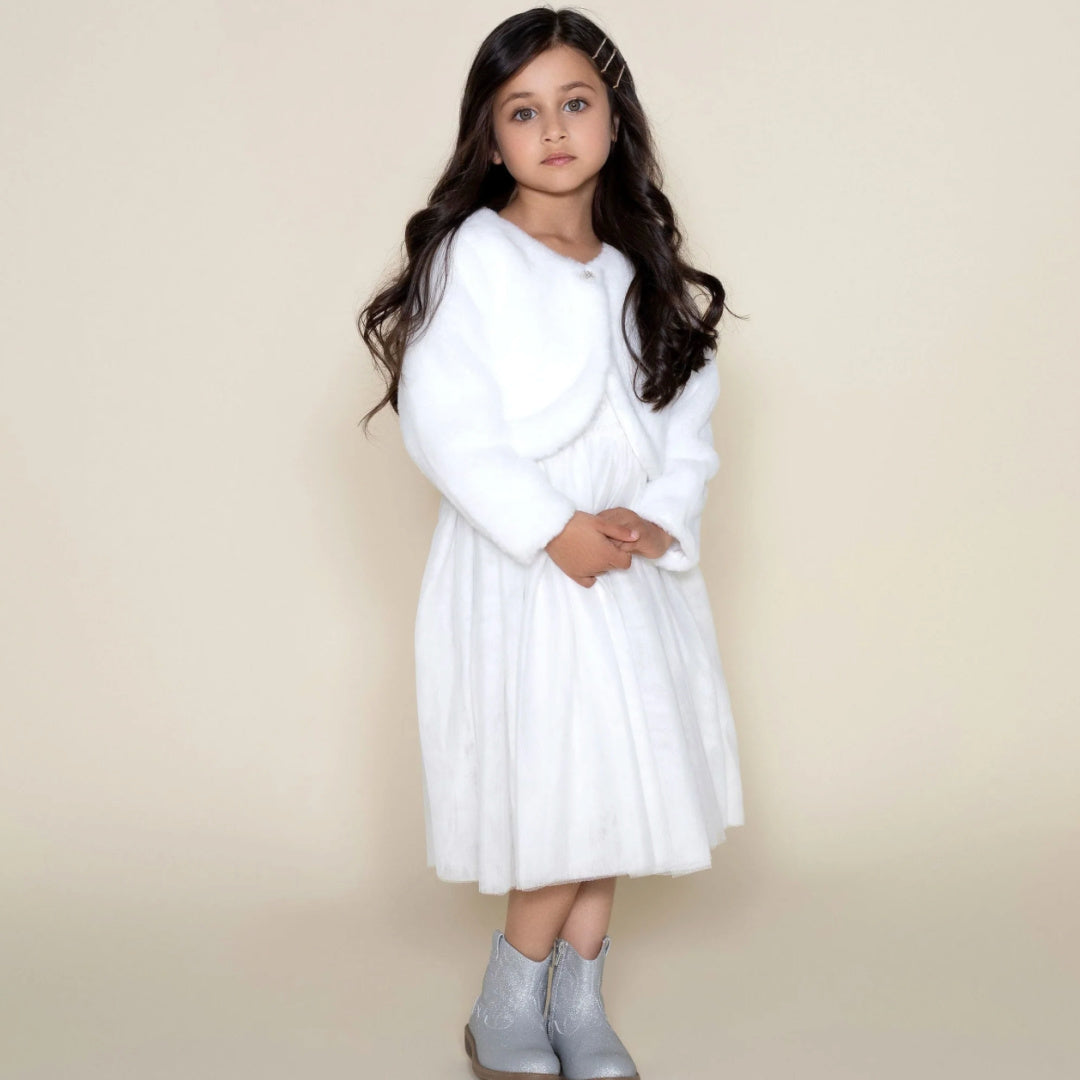 DESIGNER KIDZ FAUX FUR JACKET - IVORY