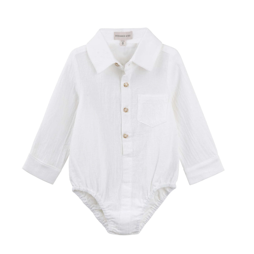 DESIGNER KIDZ ARCHIE L/S BUTTON ROMPER - IVORY
