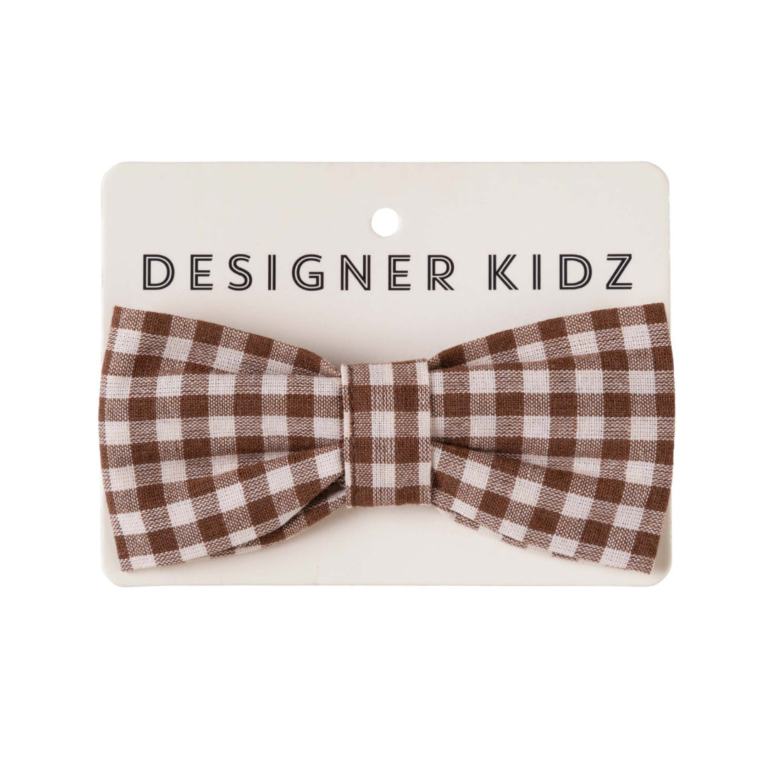DESIGNER KIDZ BOYS FINLEY LINEN BOW TIE - CHOC GINGHAM
