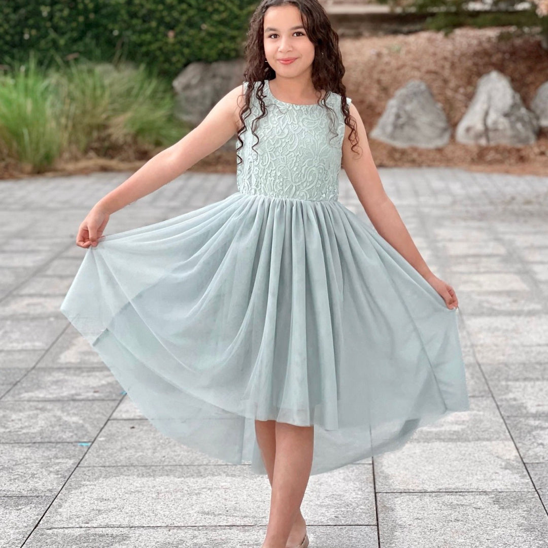 DESIGNER KIDZ DELILAH LACE DRESS - SAGE