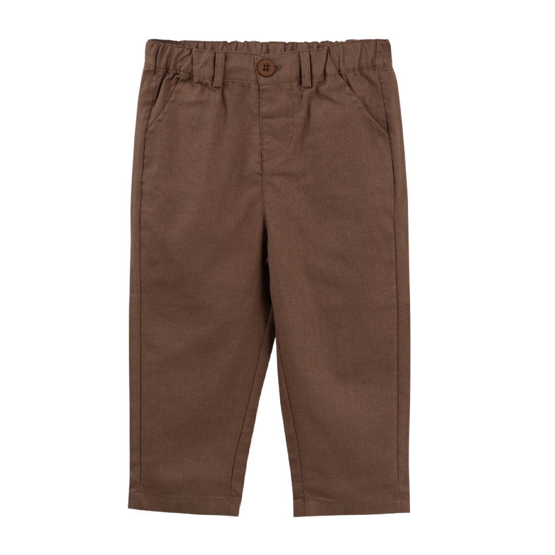 DESIGNER KIDZ BOYS FINLEY LINEN PANTS - CHOCOLATE