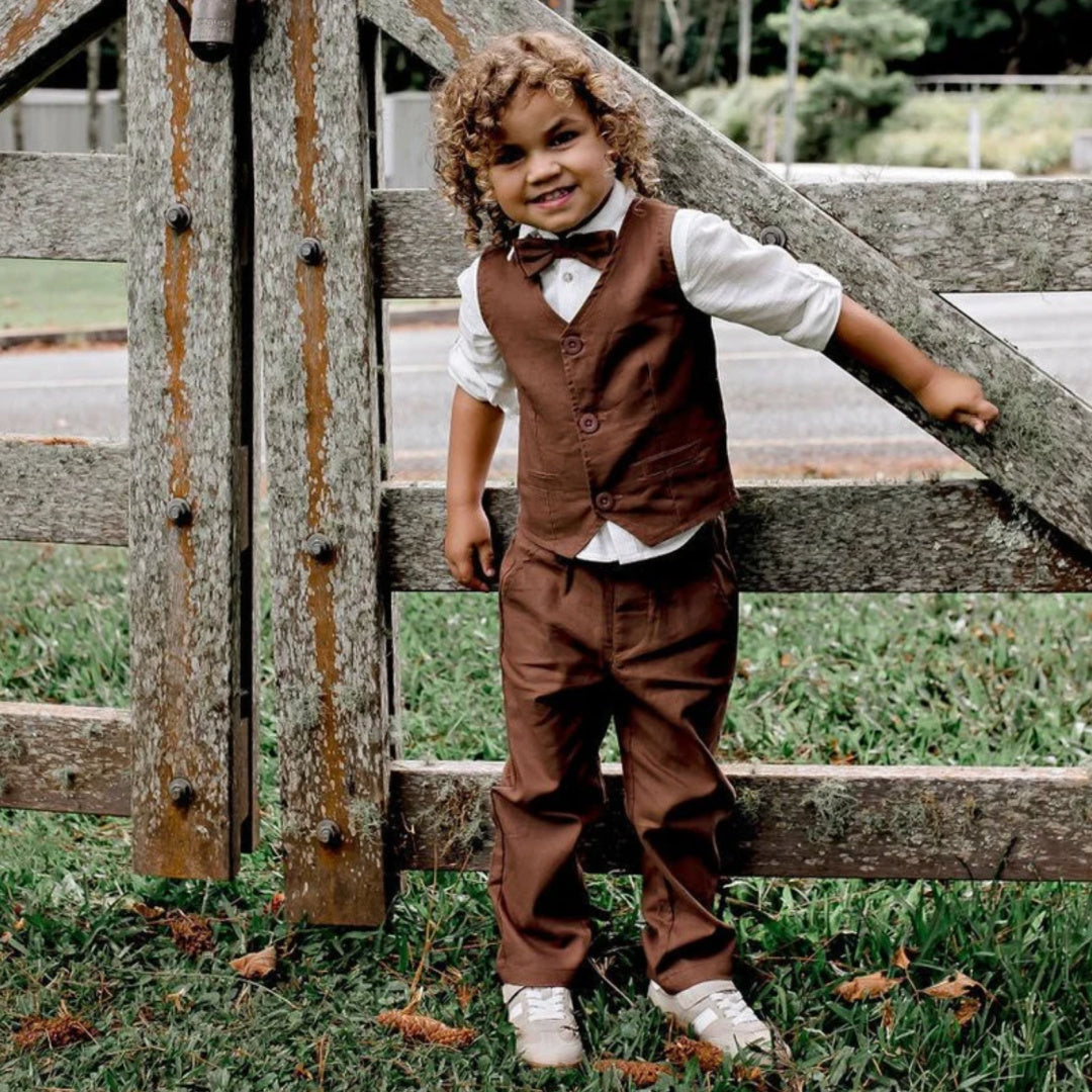 DESIGNER KIDZ BOYS FINLEY LINEN PANTS - CHOCOLATE