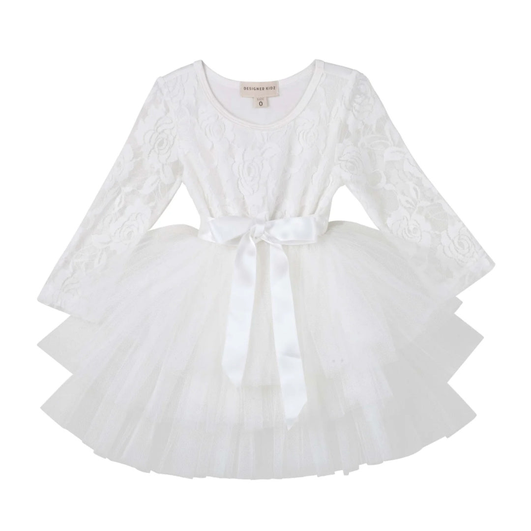 DESIGNER KIDZ MY FIRST LACE TUTU L/S DRESS - IVORY