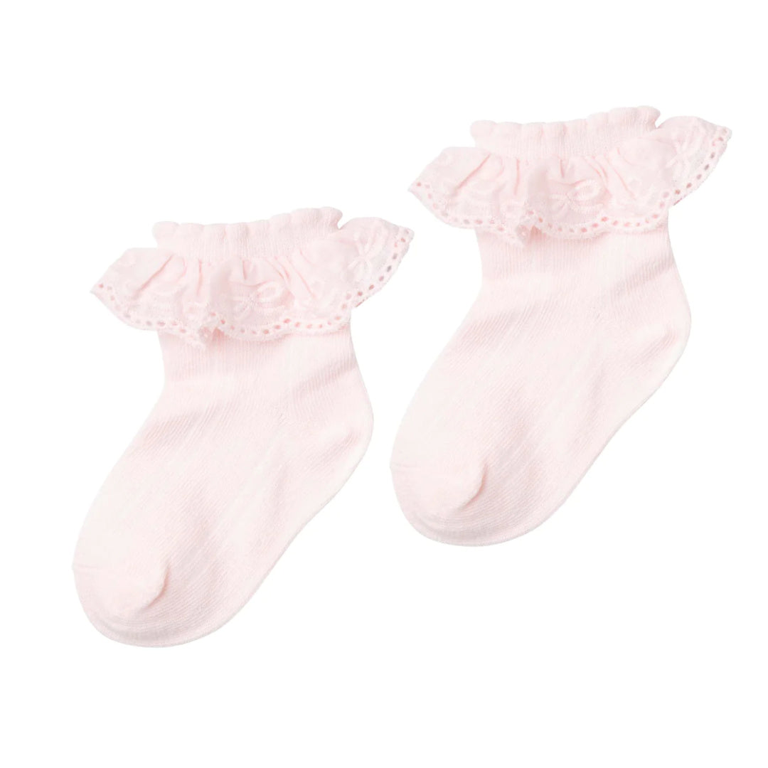 DESIGNER KIDZ LACE FRILL SOCKS - PINK