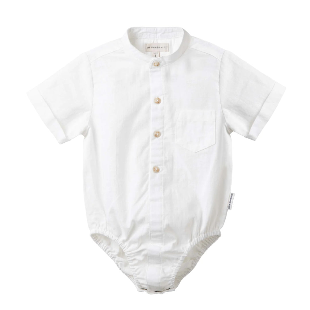 DESIGNER KIDZ LEO S/S BUTTON ROMPER - IVORY