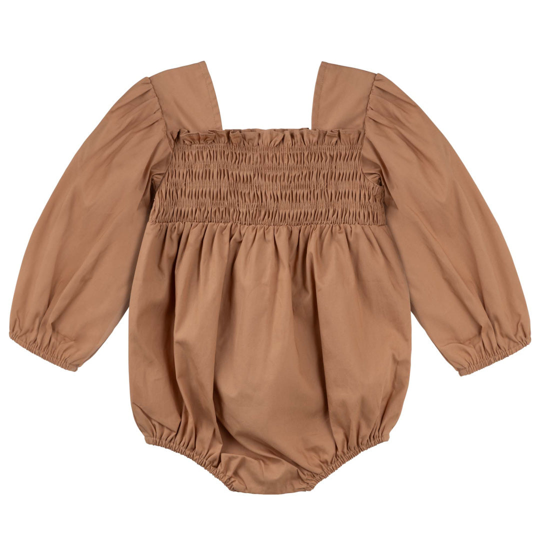 DESIGNER KIDZ LILY L/S PUFF SLEEVE ROMPER - CARAMEL
