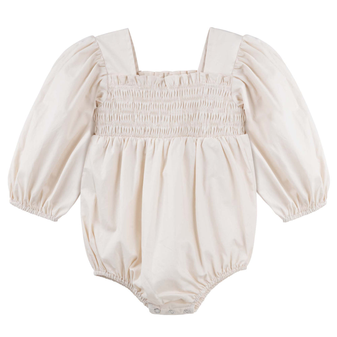 DESIGNER KIDZ LILY L/S PUFF SLEEVE ROMPER - ECRU