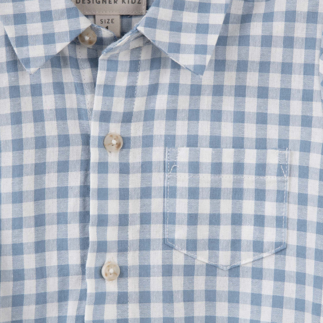 DESIGNER KIDZ OLIVER BLUE GINGHAM S/S ROMPER