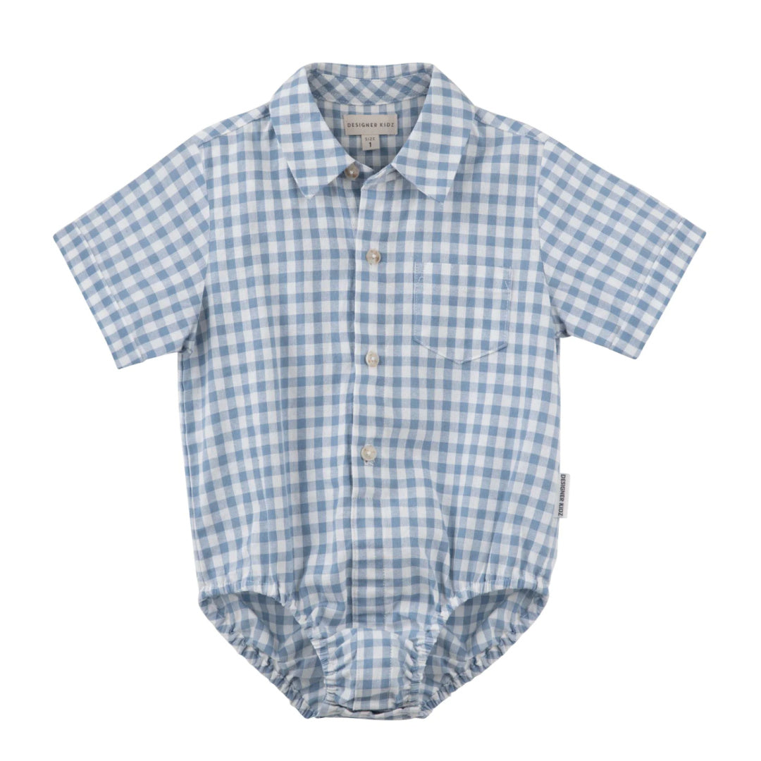 DESIGNER KIDZ OLIVER BLUE GINGHAM S/S ROMPER