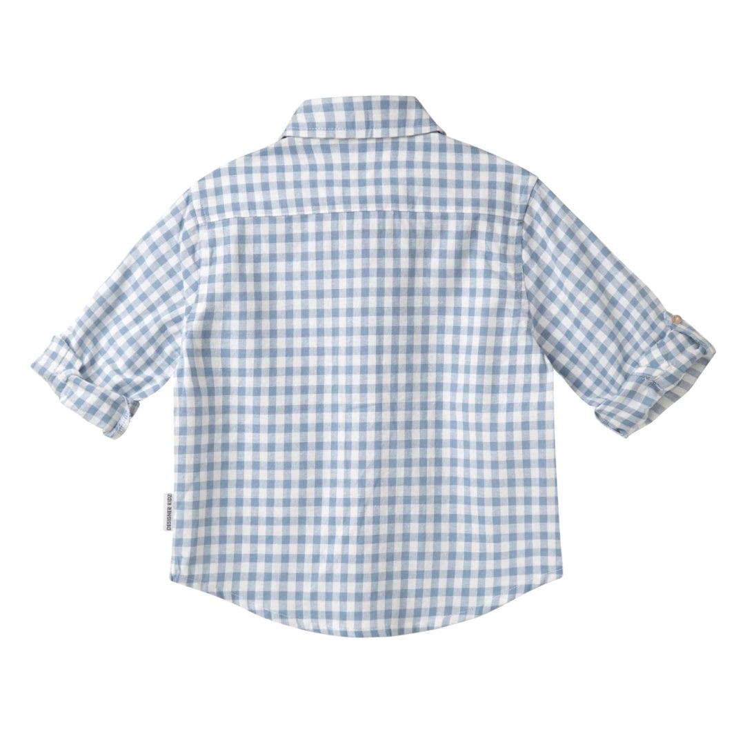 DESIGNER KIDZ BOYS OLIVER L/S GINGHAM SHIRT - BLUE