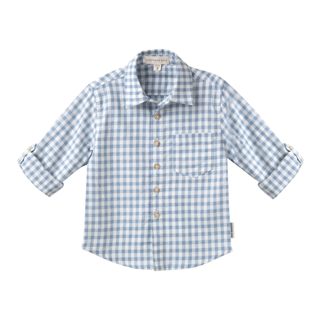 DESIGNER KIDZ BOYS OLIVER L/S GINGHAM SHIRT - BLUE