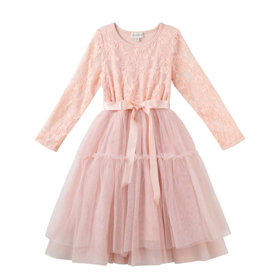 DESIGNER KIDZ PRINCESS LACE TUTU DRESS [TEA ROSE]