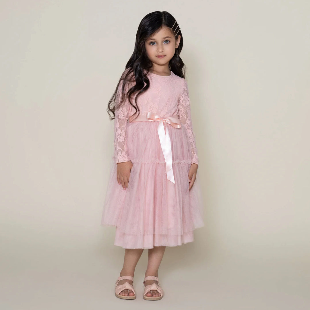 DESIGNER KIDZ PRINCESS LACE TUTU DRESS [TEA ROSE]