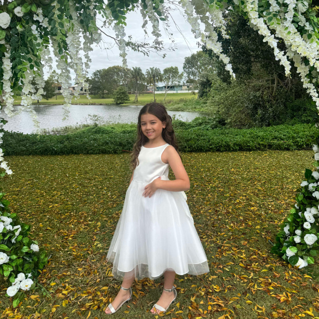 EXECUKIDS DRESS - EK05 HANNAH SATIN DRESS - IVORY (PRE-ORDER)