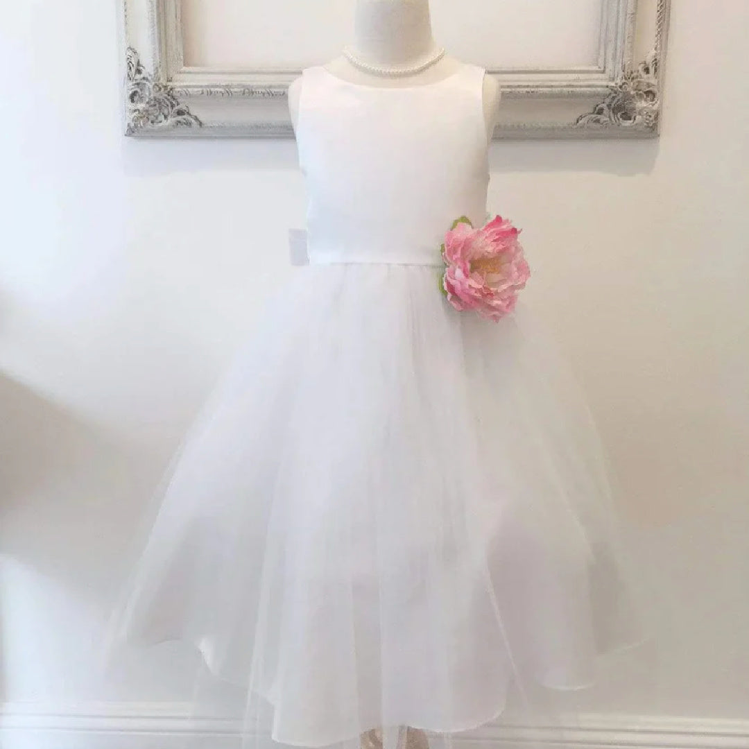 EXECUKIDS DRESS - EK05 HANNAH SATIN DRESS - WHITE (PRE-ORDER)