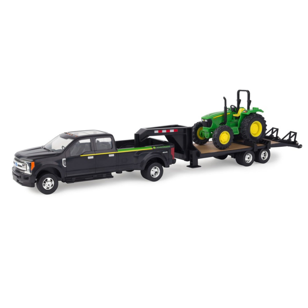 1:32 2017 Ford F-350 Pickup Truck with Gooseneck Trailer and JD 5075E Tractor