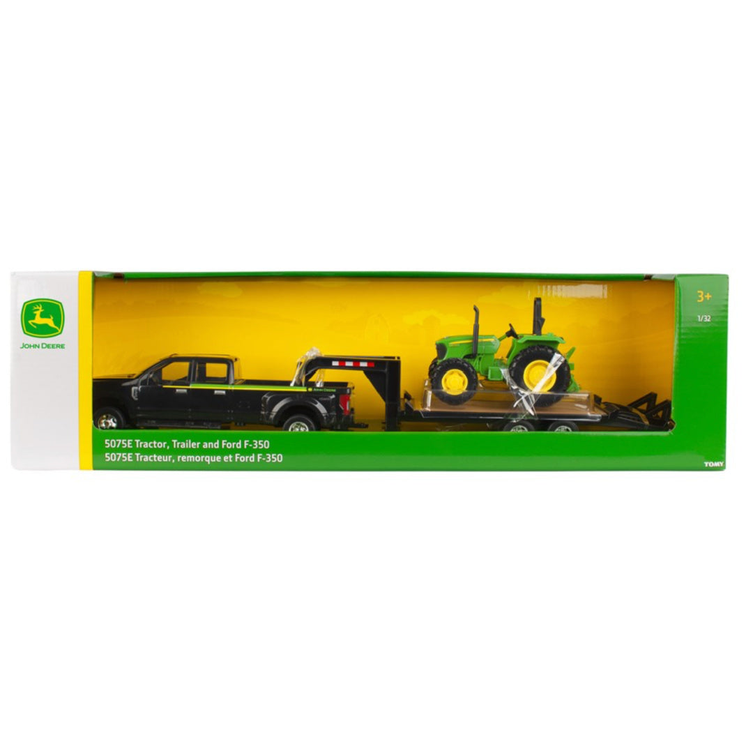 1:32 2017 Ford F-350 Pickup Truck with Gooseneck Trailer and JD 5075E Tractor