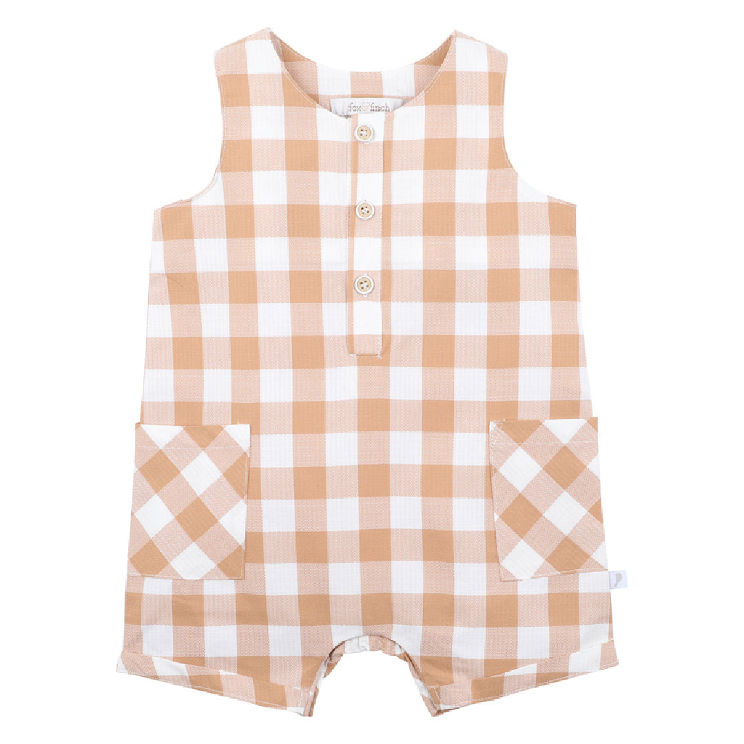 FOX AND FINCH CARAMEL CHECK ROMPER