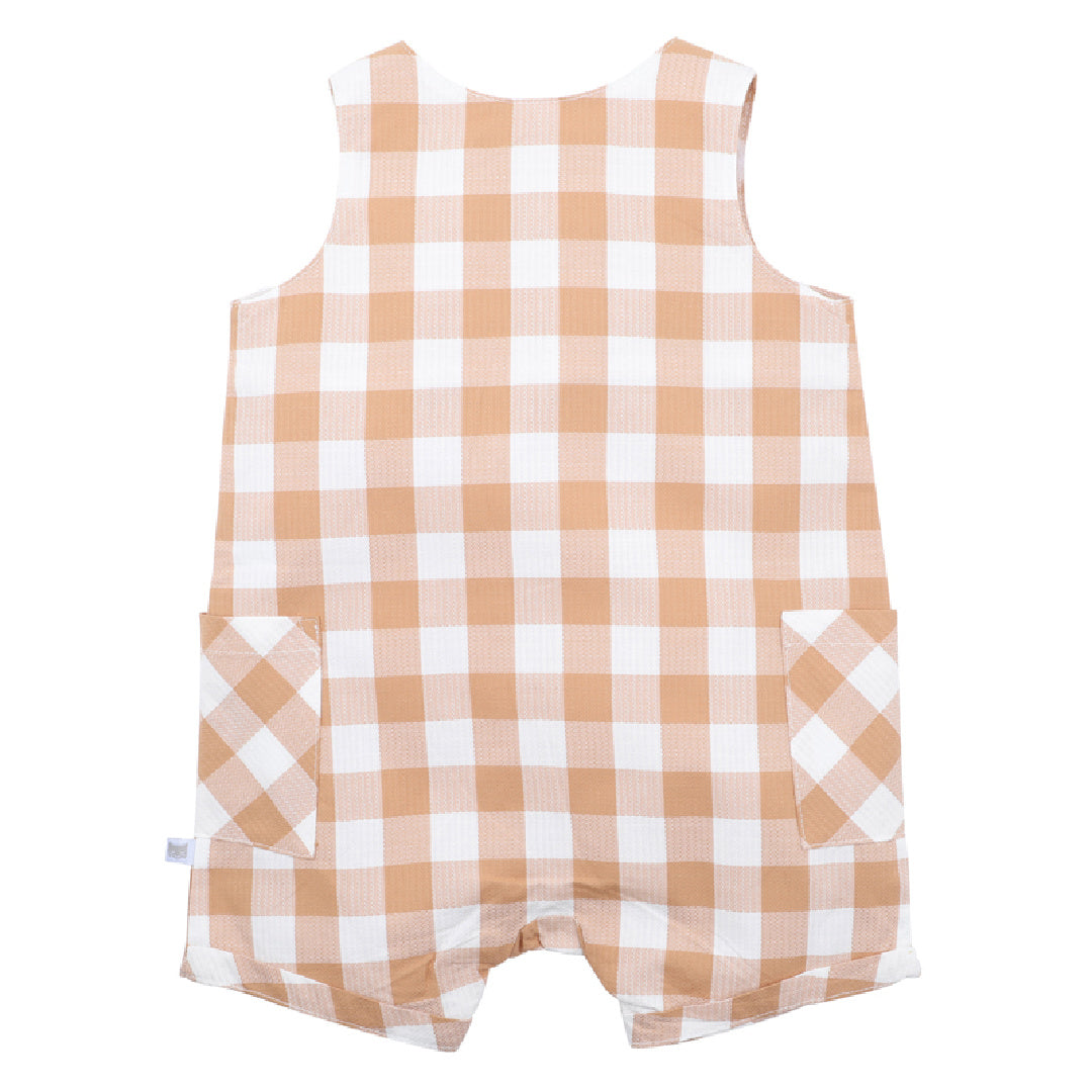 FOX AND FINCH CARAMEL CHECK ROMPER
