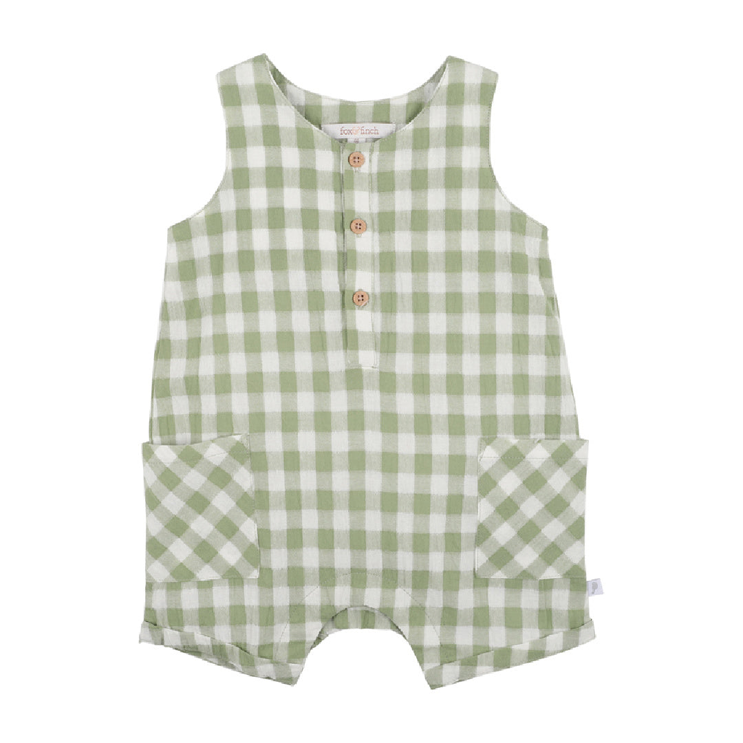 FOX AND FINCH GREEN GINGHAM ROMPER
