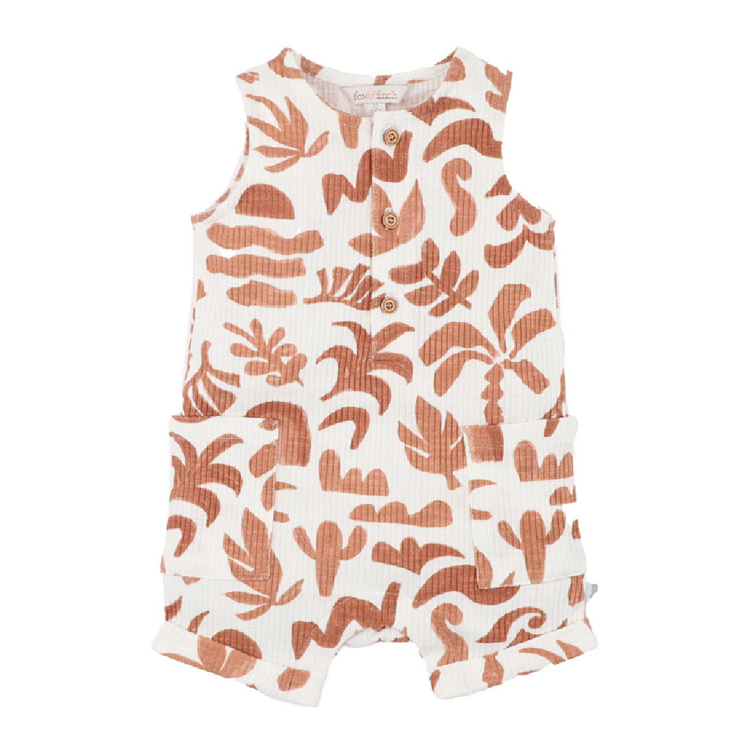 FOX AND FINCH ABSTRACT OASIS CARAMEL PRINT ROMPER