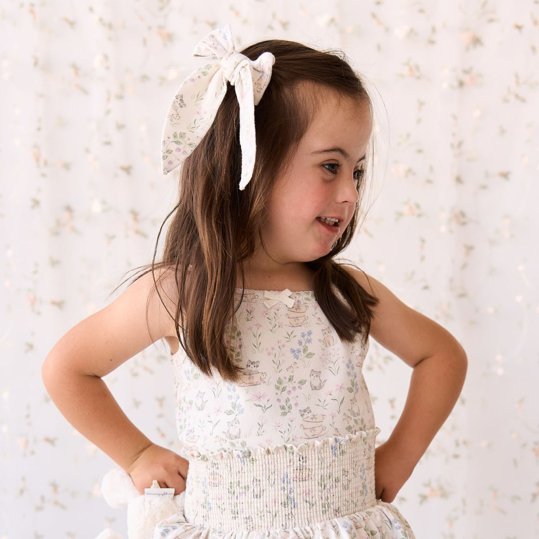 JAMIE KAY ORGANIC COTTON BOW HAIR CLIP - MOONS GARDEN LAVENDER