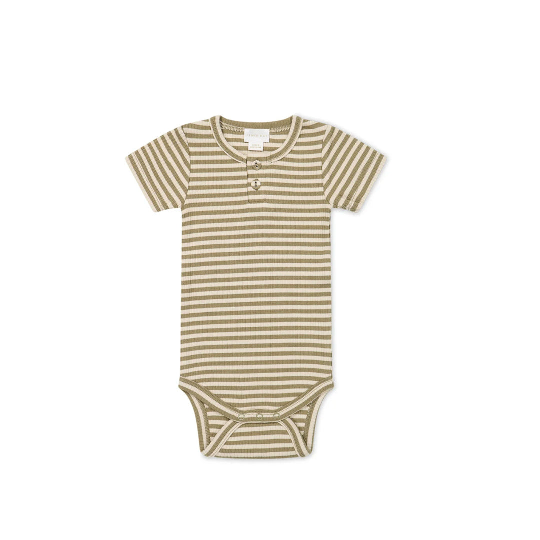 JAMIE KAY ORGANIC COTTON MODAL DARCY RIB TEE BODYSUIT - NARROW STRIPE OAK / SOFT CLAY