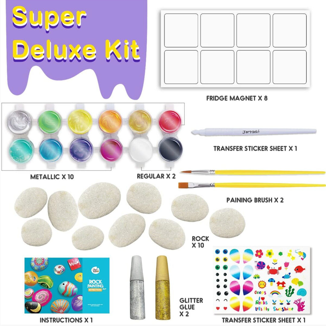 JARMELO ROCK PAINTING WITH METALLIC PAINTS &amp; GLITTER GLUES CRAFT KIT