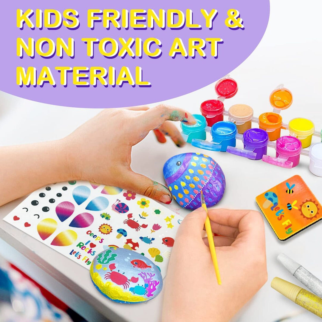 JARMELO ROCK PAINTING WITH METALLIC PAINTS &amp; GLITTER GLUES CRAFT KIT