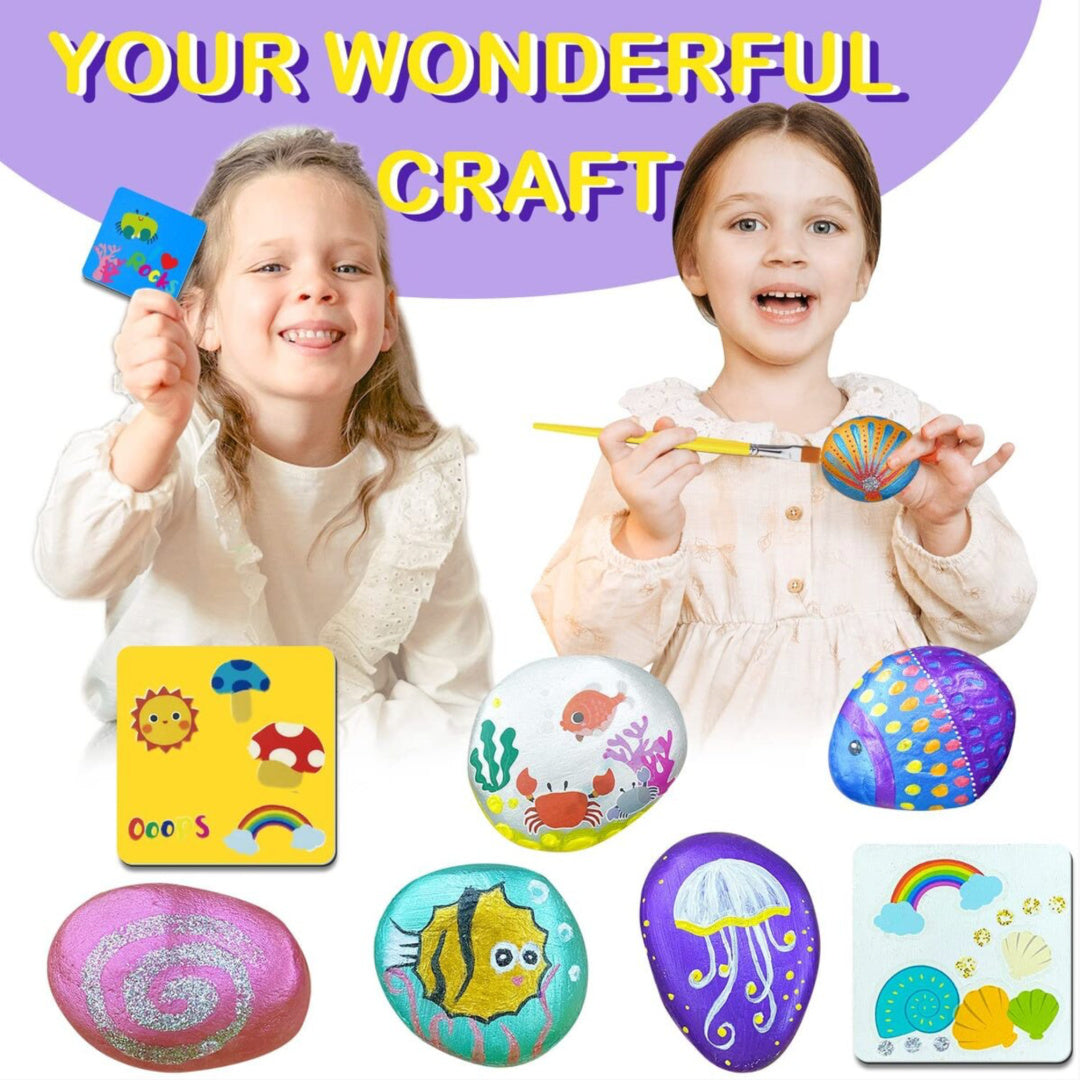 JARMELO ROCK PAINTING WITH METALLIC PAINTS &amp; GLITTER GLUES CRAFT KIT