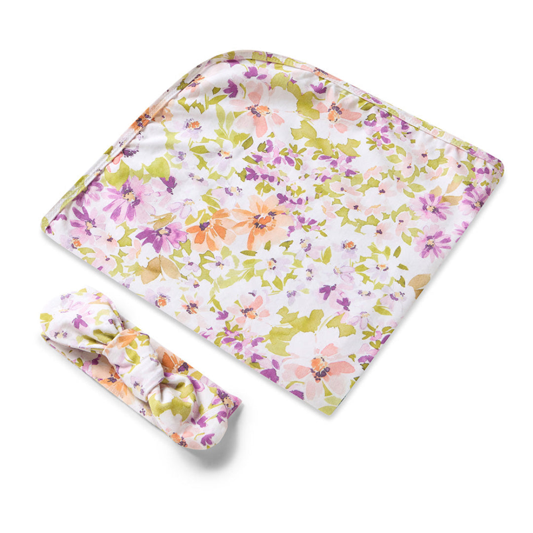 SNUGGLE HUNNY ORGANIC JERSEY WRAP AND TOPKNOT SET - ISLA