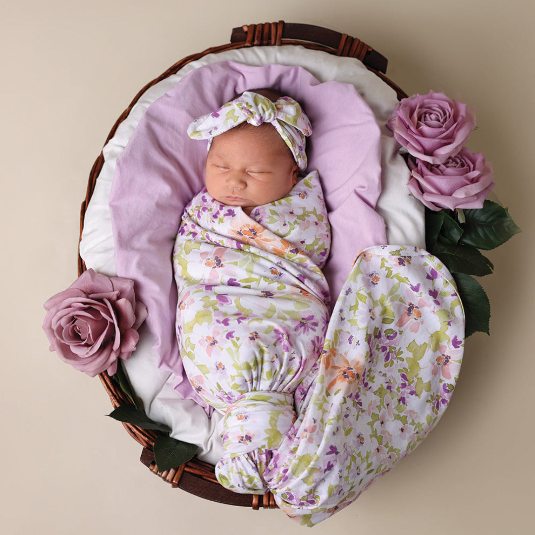 SNUGGLE HUNNY ORGANIC JERSEY WRAP AND TOPKNOT SET - ISLA