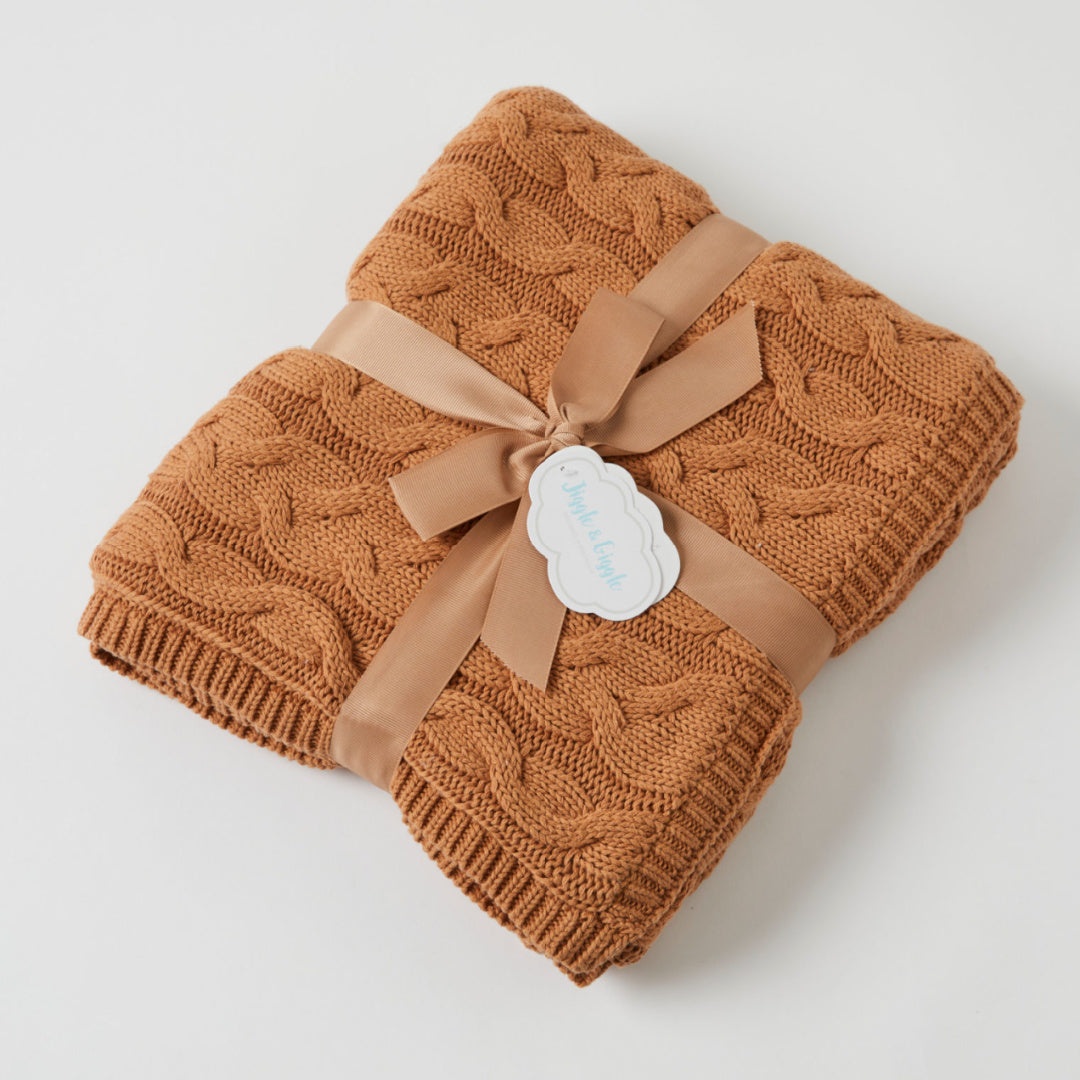 JIGGLE & GIGGLE AURORA CABLE KNIT BABY BLANKET – BISCUIT/CREAM