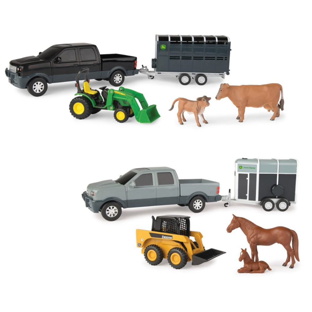 John Deere   1:32 JD Pickup &amp; Livestock trailer set asst.