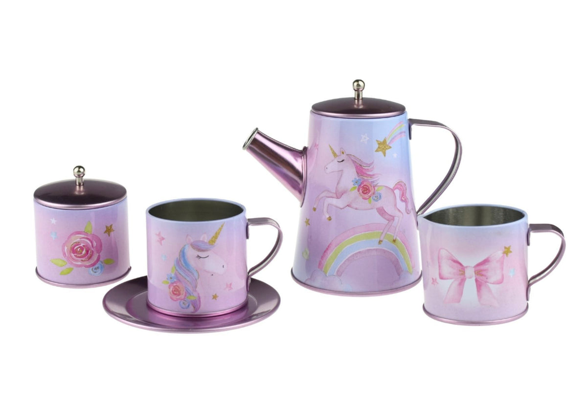 KAPER KIDZ RAINBOW UNICORN TIN TEA MUG SET IN SUITCASE 18PCS