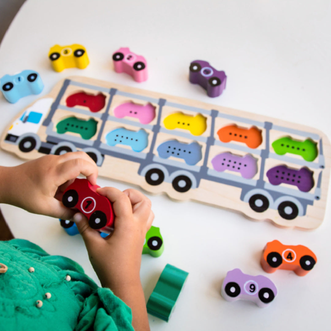 KIDDIE CONNECT 1-10 CAR WOODEN PUZZLE