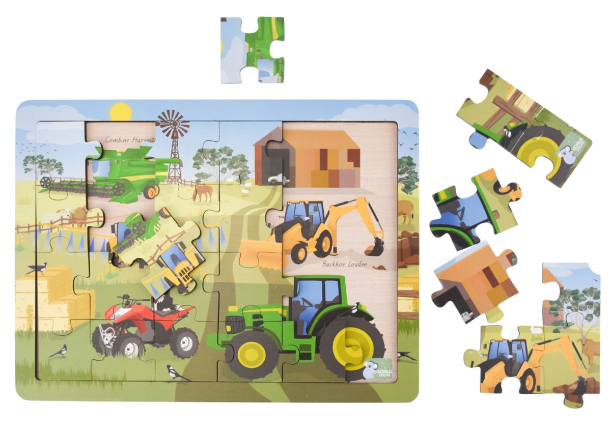 KOALA DREAM AUSSIE FARM VEHICLES WOODEN JIGSAW PUZZLE 24PCS